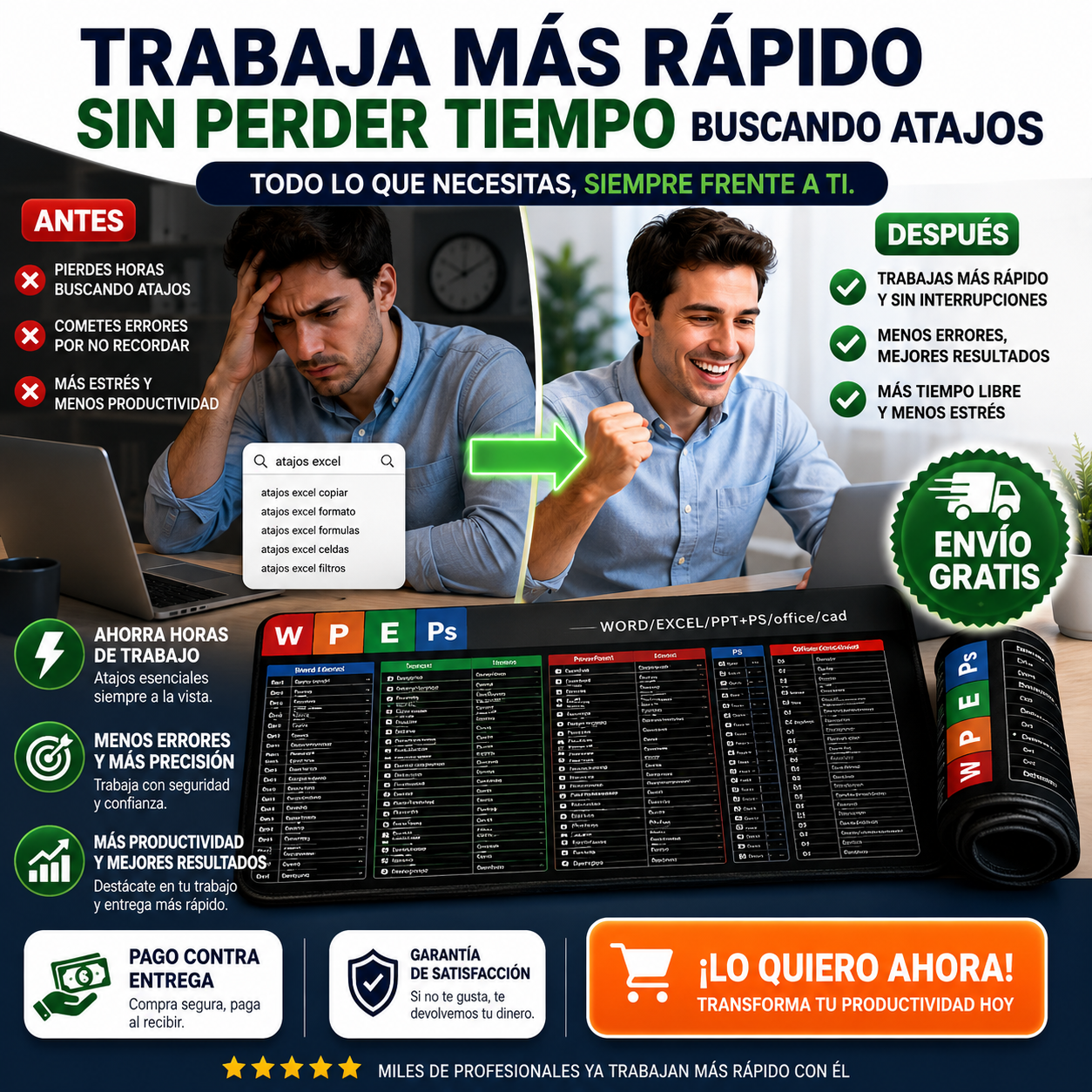 Mousepad con atajos de Excel, Word y Power Point