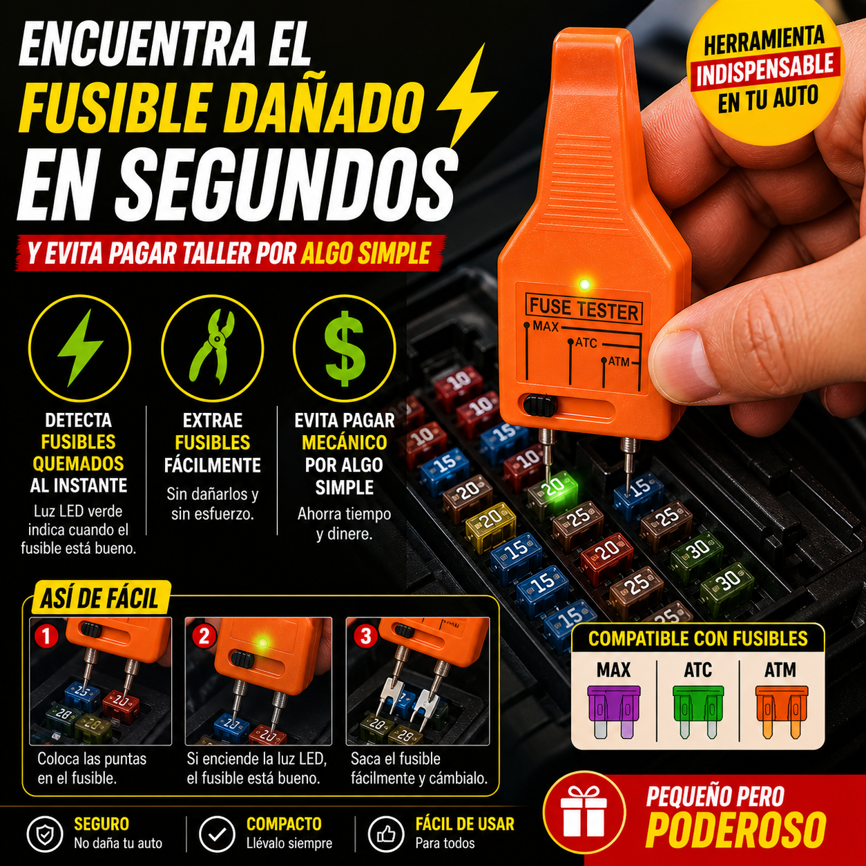 Tester y Extractor de Fusibles ⚡ Detecta fallas en segundos