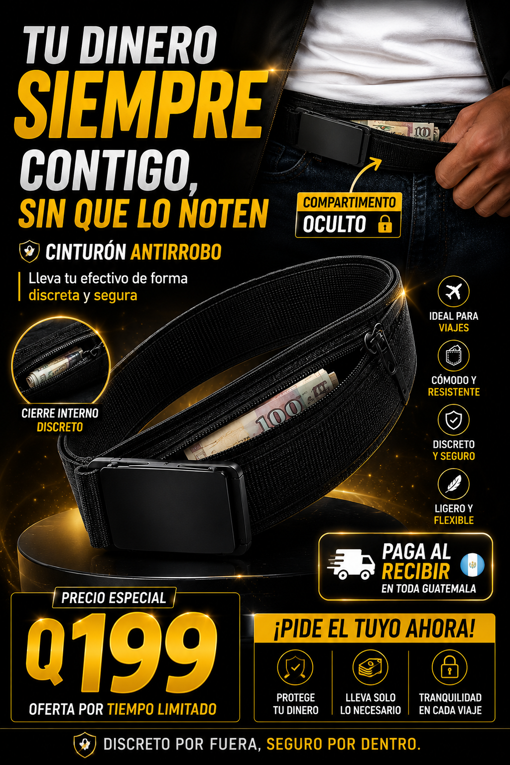 Cinturón antirrobo - bolsillo secreto