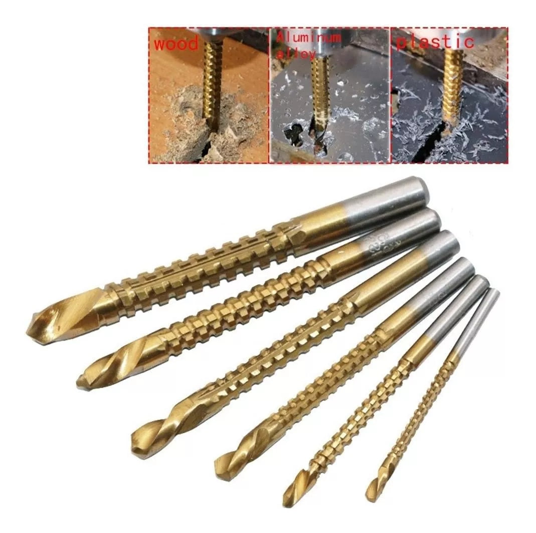Kit De 6 Brocas Giratorias HSS Recubiertas de Titanio.