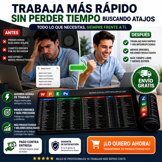 Mousepad con atajos de Excel, Word y Power Point