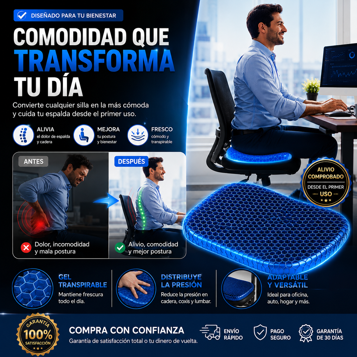 Cojín Panal Ortopédico de Gel - Alivio Real