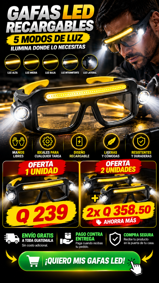 Gafas Led Recargables 5 Modo de Luz