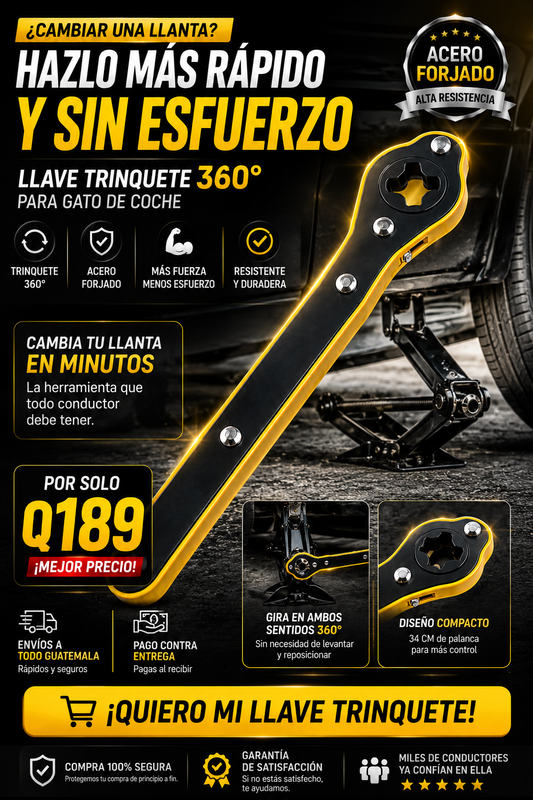 Llave Trinquete para Gato de Coche 360° en acero forjado