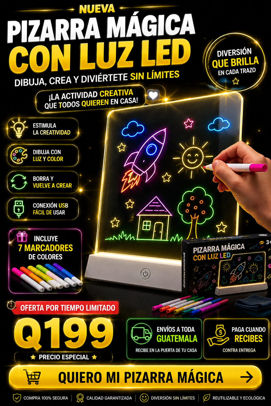Pizarra mágica con luz LED 🎨✨