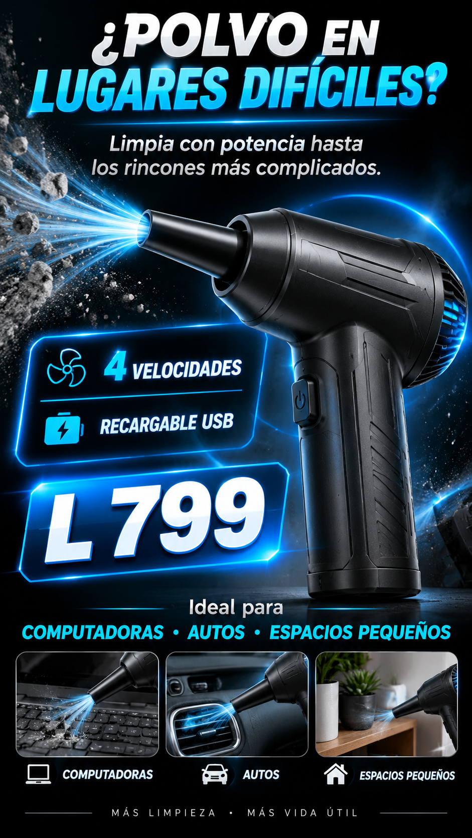 Mini Soplador Recargable 4 Velocidades