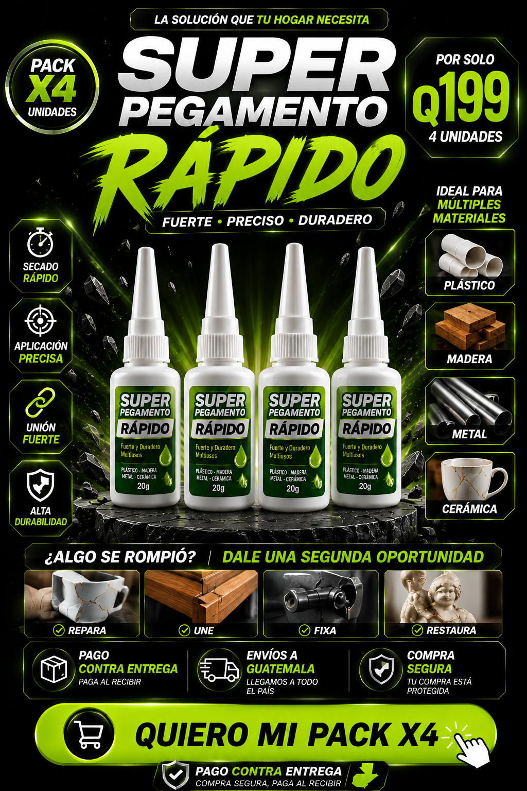 Super Pegamento Rápido - Pack 4 unidades